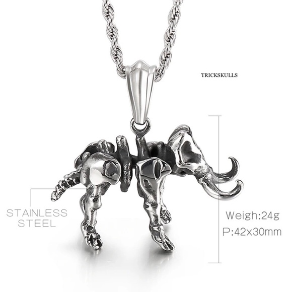 Mastodon Elephant Ghost Skeleton Skull 316 Stainless Steel Pendant 60cm Chain - Picture 10 of 11